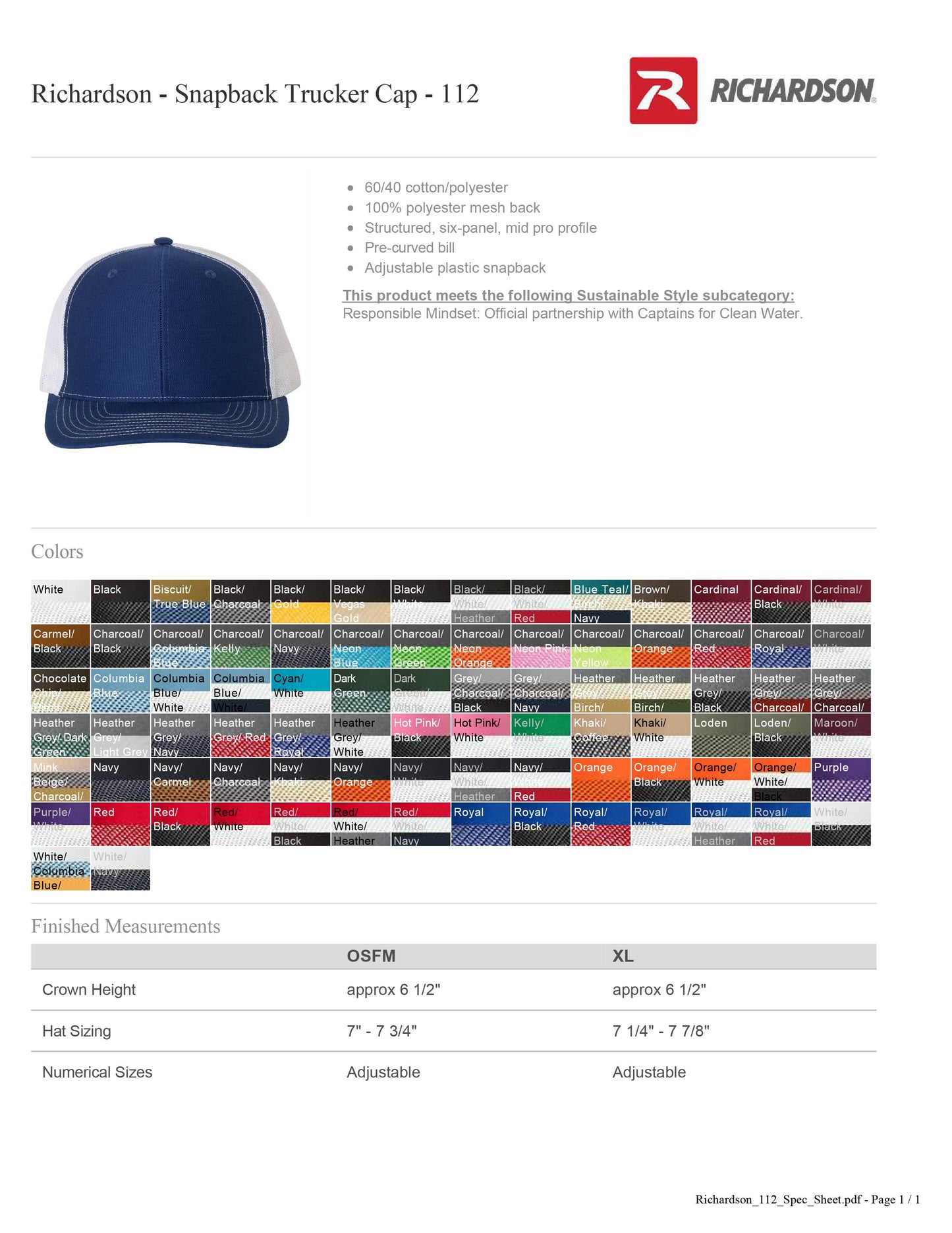 Richardson - Snapback Trucker Cap - 112
